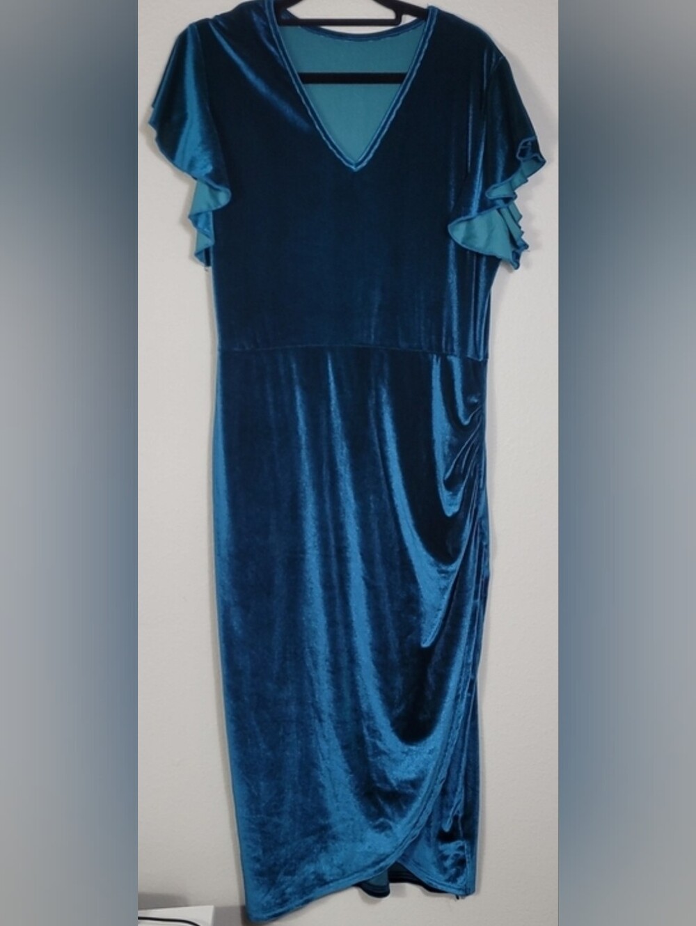 NWOT Zaful Velvet Midi Dress Size Large Blue Green Holiday